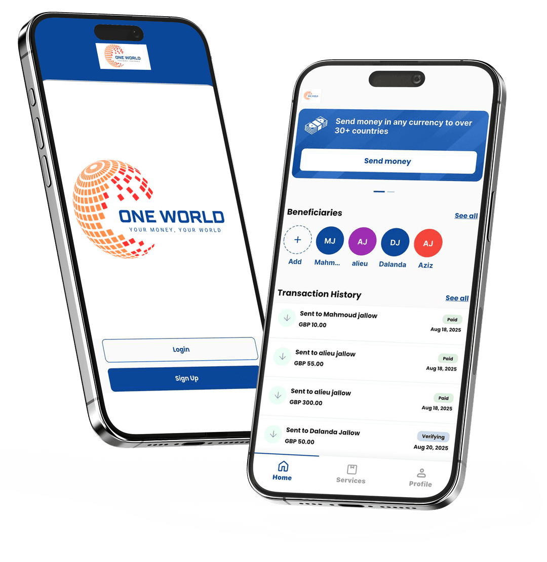 One World mobile app screenshots